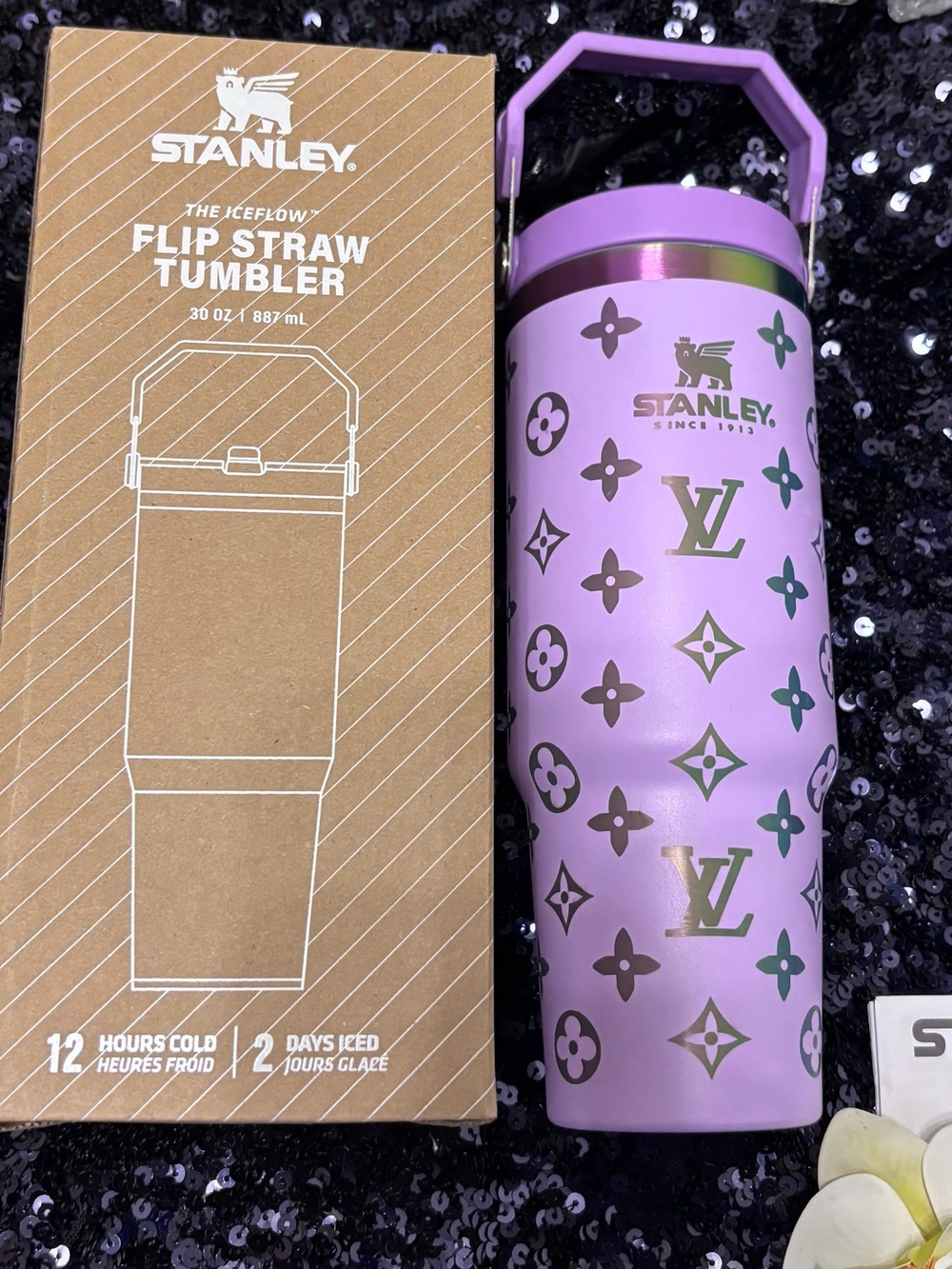 30 ozLavender/irisdecent  Flip Straw Tumbler - Decorative Monogram Design